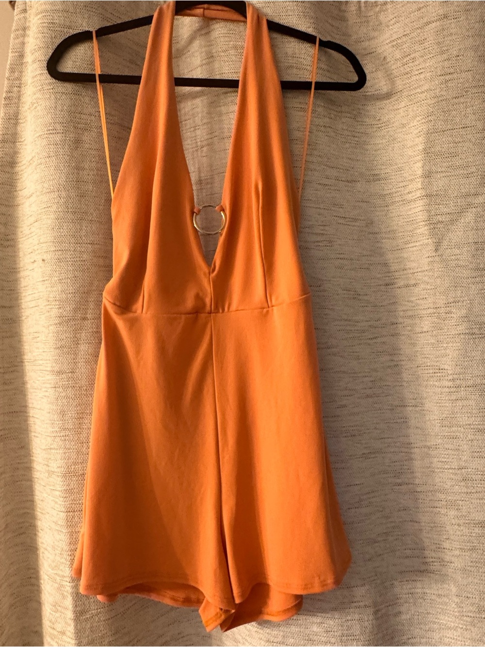 silence + noise Orange Halter Romper with Front Ring